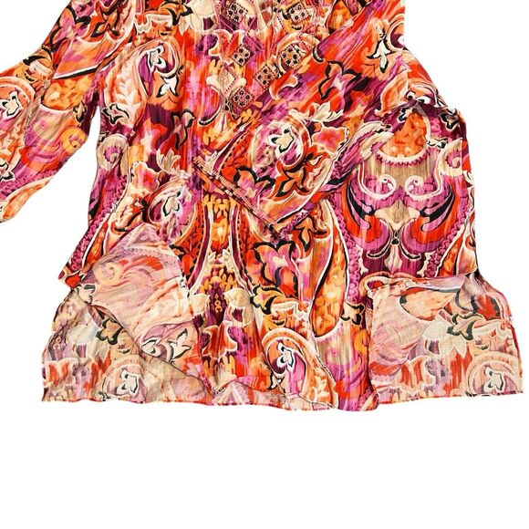 Chicos Tunic Top Womens 16 L (3) 40th Anniversary Beaded Paisley Boho 3/4 Sleeve - Picture 5 of 9